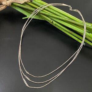 Vintage Navajo Zuni Sterling Liquid Silver 3-Strand Beaded Necklace 6g.